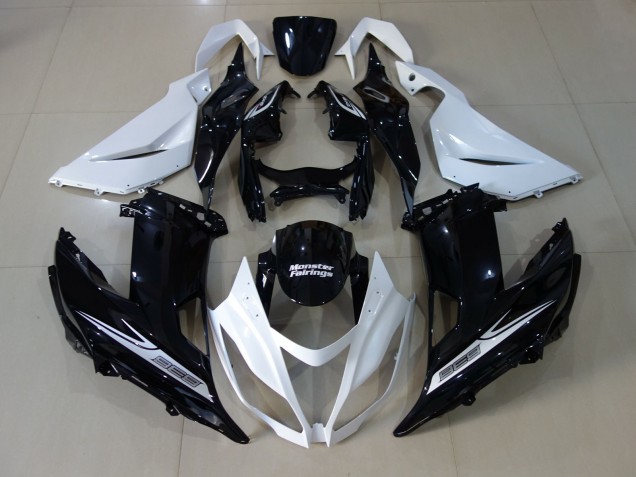 2013-2018 Pearl White and Black Kawasaki ZX6R Fairings 2013-2018 Pearl White and Black Kawasaki ZX6R Fairings